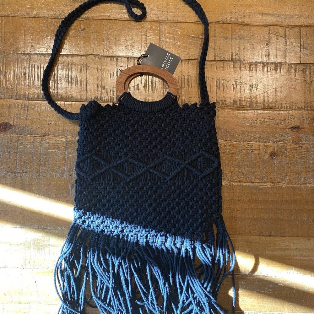 Navy Blue Woven Fringe Bag